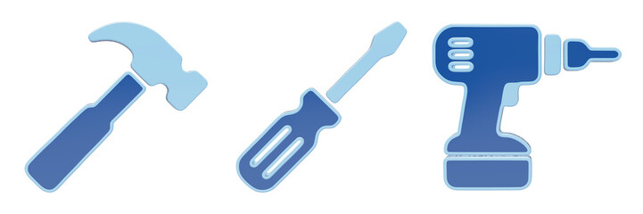 Obraz premium Collection of blue construction and repair tools including hammer screwdriver and drill