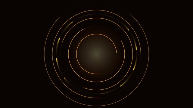 Abstract golden circular light streaks rotating on black background for motion graphic.