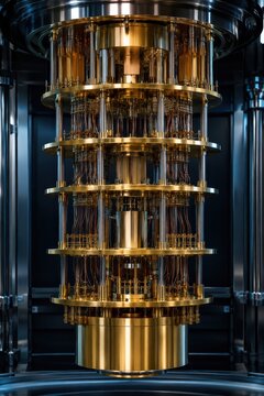 Quantum computer core suspended in a cold research lab