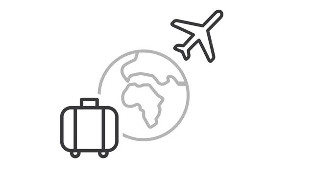 Tourism plane trip planning world tour with travel bag on holiday summer concept.