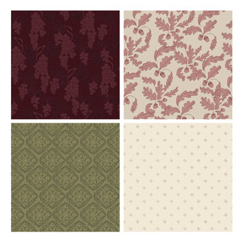 Vintage Grape Oak Leaf and Floral Seamless Pattern Collection