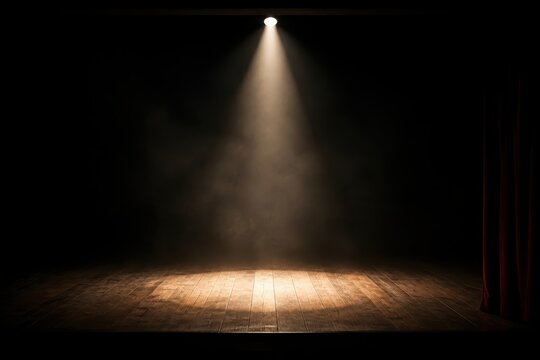 Single spotlight beam on an empty dark theatre stage