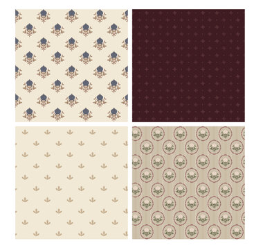 Vintage Folk Floral and Ornamental Seamless Pattern Set