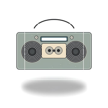 Retro boombox illustration with floating handle and soft shadow