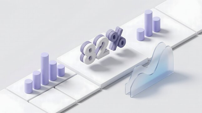Modern 3d data chart showing eighty two percent and bar graphs