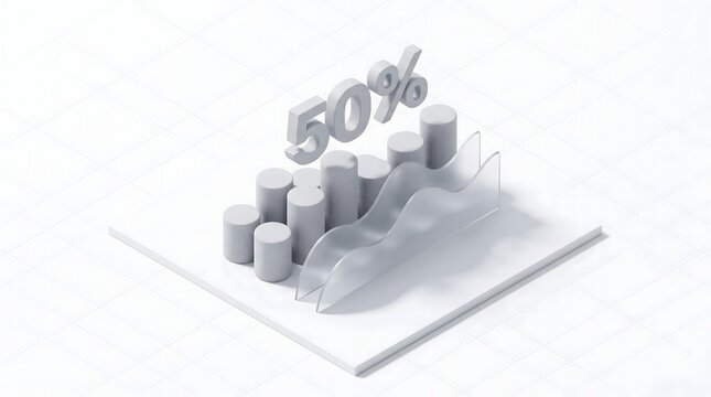 Isometric 3d data chart with fifty percent growth symbol