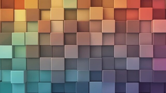 Seamless 3D looping background of colorful square tiles shifting gently in gradient pastel tones for modern motion design presentations.
