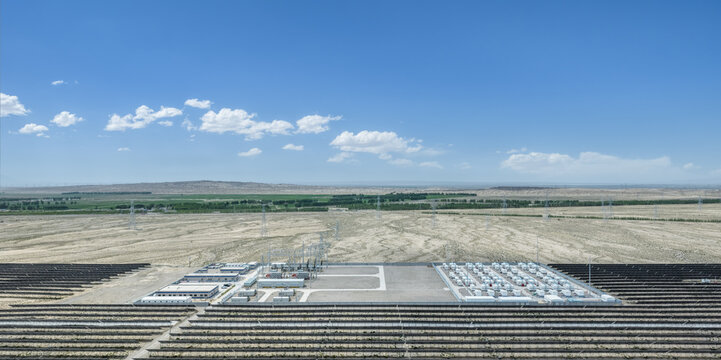 Aerial View of Energy Storage Station and Solar Farm in Gobi Desert