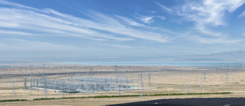 Large-Scale Electrical Substation in Gobi Desert, Delingha Photovoltaic Park, Qinghai