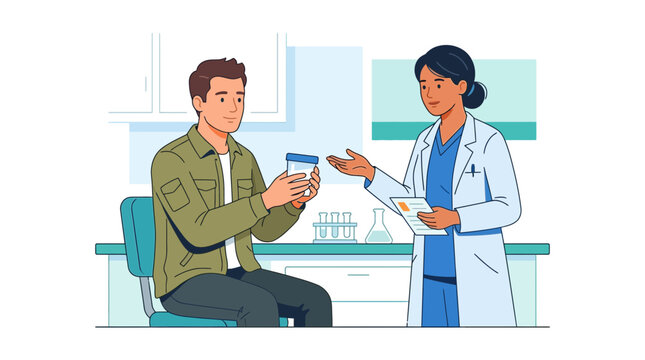 Doctor Consulting Patient About Medical Sample Collection in Clinic Laboratory