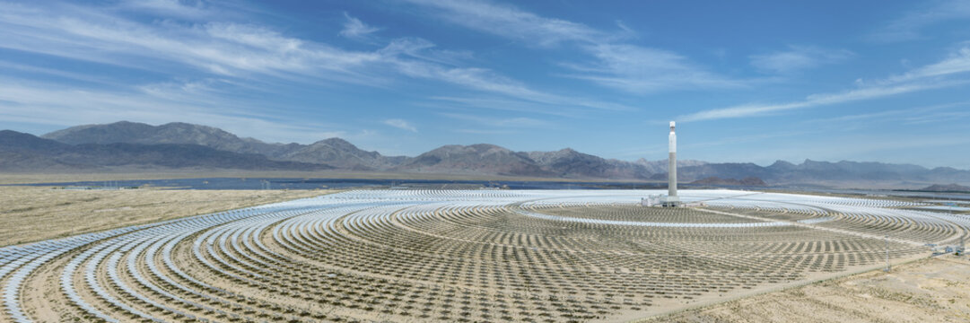 Panoramic View of Molten Salt Solar Thermal Power Station in Gobi Desert