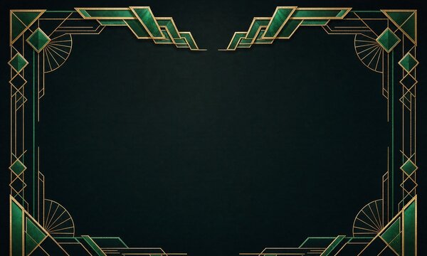 Emerald Green and Gold Art Deco Geometric Luxury Background