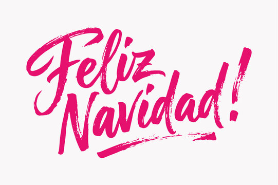Pink hand lettered feliz navidad text with brush stroke texture