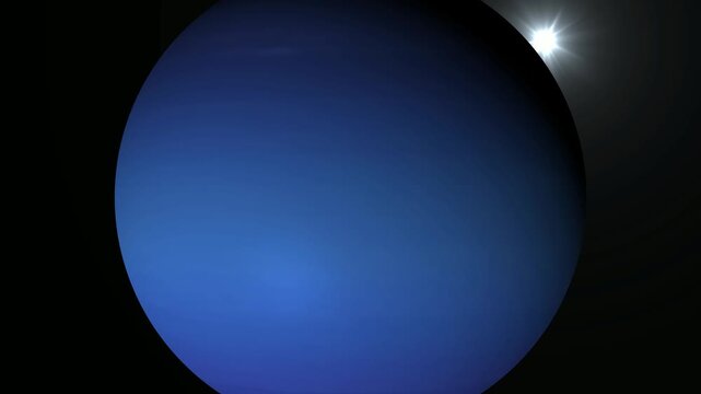 Neptune planet in deep space with sun flare and cinematic orbital rotation motion