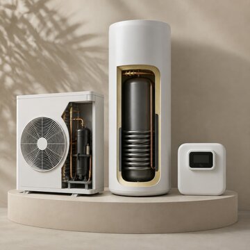Modern Heat Pump and Thermal Storage Home Energy System Cutaway