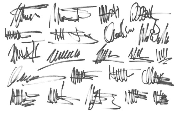 Set grunge scribble, which are associated with signature, black marker isolated on white background, design element