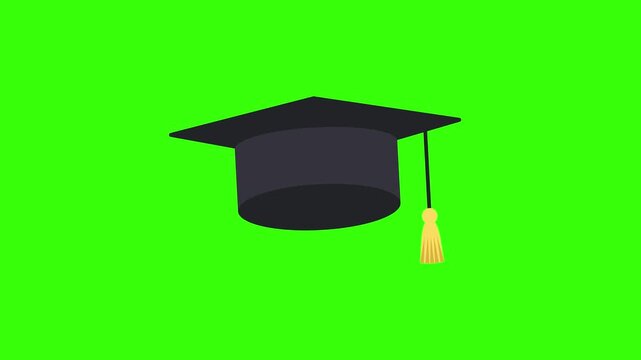 Academic Graduation Cap Floating and Swaying Seamless Loop Animation on Green Screen Chroma Key Background