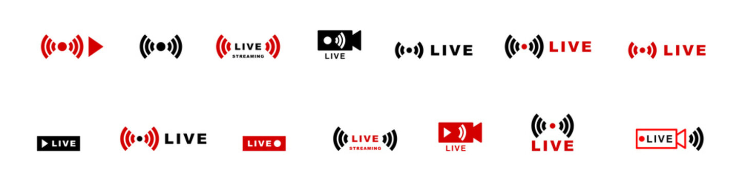 Live Streaming Icons Set with Broadcast Symbols