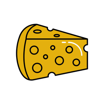 Illustration of a slice of cheese with holes.