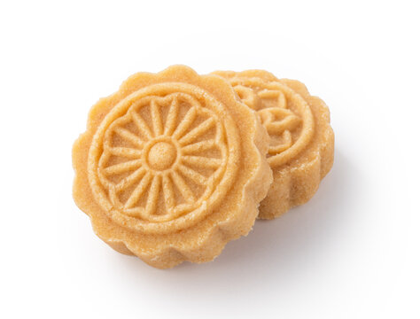 Traditional Chinese peanut mung bean cake isolated on white background with clipping path