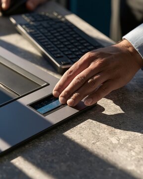 Hand Sliding Card into Lockbox Slot on Office Desk