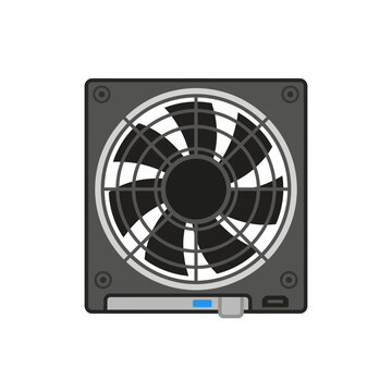 Illustration of a computer cooling fan with blades and frame.
