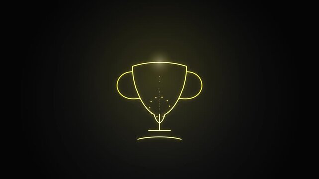 A dynamically glowing golden trophy outline radiates success and achievement on a deep dark background, symbolizing victory, triumph, and excellence in a digital render