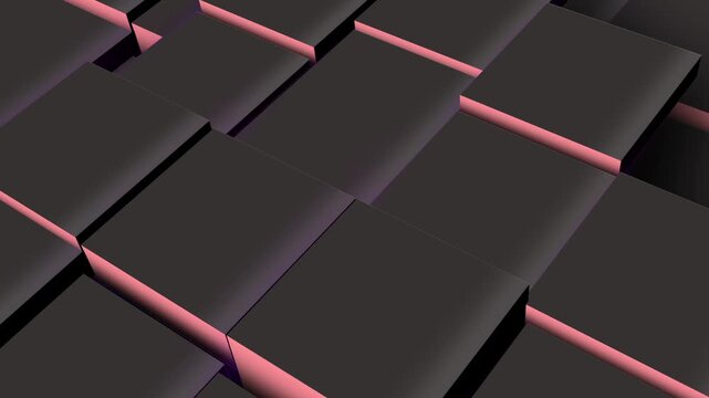 Abstract 3D dark cubes background with glowing pink neon lines and smooth motion