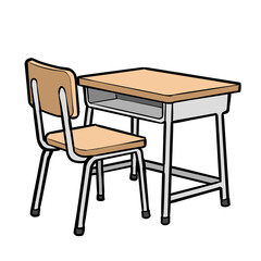 Fototapeta premium Cute cartoon wooden school desk and chair classroom furniture illustration isolated on transparent background