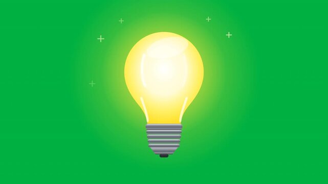 Glowing Yellow Light Bulb Idea Bright Shine Pulsing Glow On Green Screen