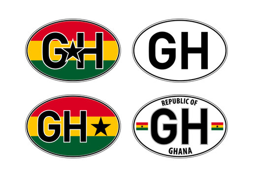 Ghana, oval international vehicle registration code license plate car sticker, vector illustration