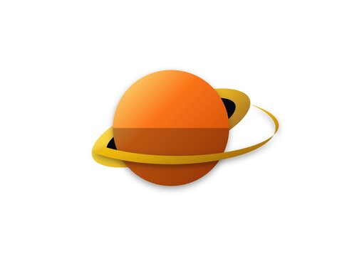 Minimalist graphic illustration of a vibrant orange planet with a ring