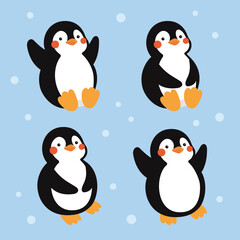 Fototapeta premium Cute Chubby Penguin Character Set with 4 Poses Vector Illustration for Kids