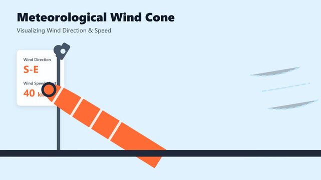 Meteorological wind cone graphic visualizing wind direction and speed.