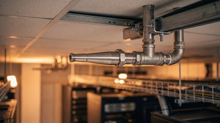 Fototapeta premium Industrial fire suppression nozzle installed on the ceiling of a modern technology datacenter