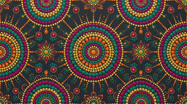 Colorful Dot Mandala Pattern, Ethnic Bohemian Art, Seamless Background