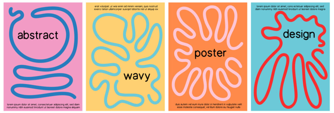 Minimalist Wavy Lines Poster Background Collection. Bold and Vibrant Modern Abstract Art Design Templates for Ads, Covers, Social Media, Shop, Sales, and Flyer Decorations