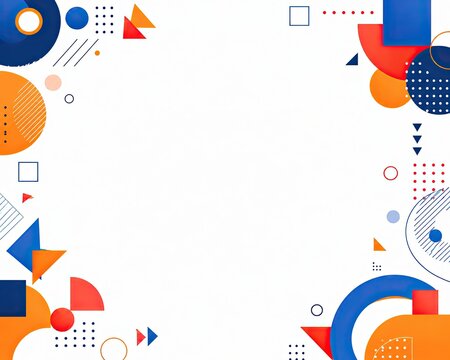 Abstract geometric frame with colorful shapes on white background