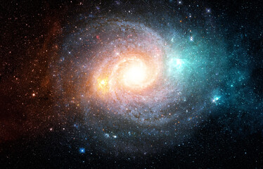 A view from space to a galaxy and stars. Universe filled with stars, nebula and galaxy,. Panoramic...