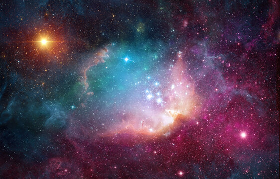 A view from space to a galaxy and stars. Universe filled with stars, nebula and galaxy,. Panoramic space background.. Elements of this image furnished by NASA.