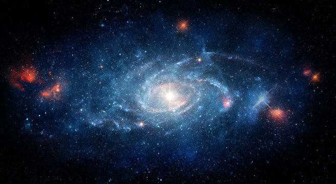 A view from space to a galaxy and stars. Universe filled with stars, nebula and galaxy,. Panoramic space background.. Elements of this image furnished by NASA.