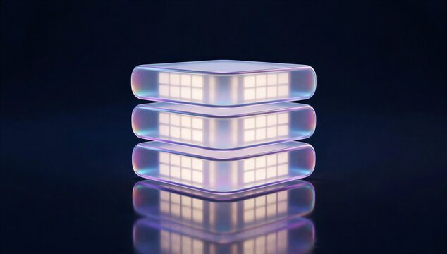 Glowing server stack on dark background symbolizes a software development company, cloud infrastructure, secure data storage, and scalable digital system.