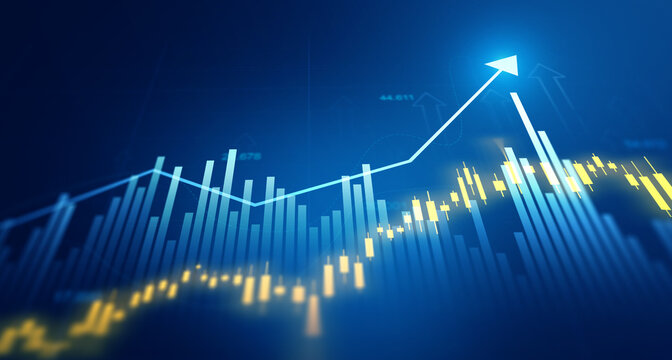 Business strategy, investment analysis and market performance monitoring illustration.	Financial graph with stock market data visualization and growth metrics. 

