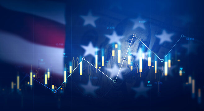 American dollars banknotes with financial stock market chart graph for currency exchange and global trade.	
