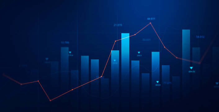 Business strategy, investment analysis and market performance monitoring illustration.	Financial graph with stock market data visualization and growth metrics. 
