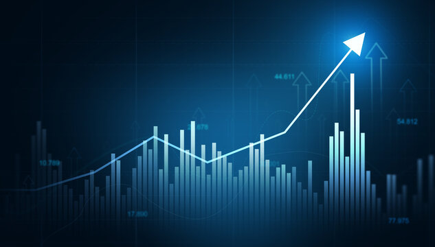 Business strategy, investment analysis and market performance monitoring illustration.	Financial graph with stock market data visualization and growth metrics. 
