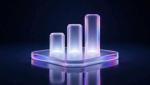 Glowing 3d bar chart on a platform symbolizes it infrastructure management, system monitoring, growth, and performance optimization.