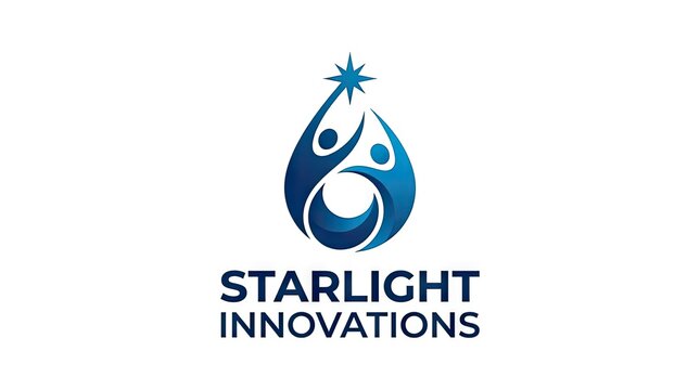 Abstract blue logo featuring people reaching for a star