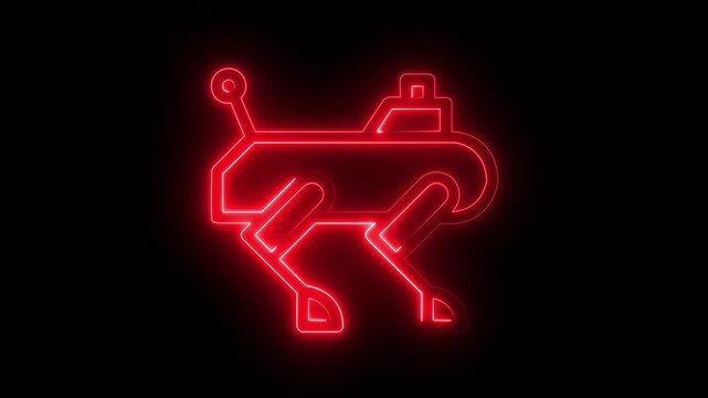 abstract glowing neon Futuristic Robot Representing Artificial Intelligence, Automation and Smart Technology icon on black background 