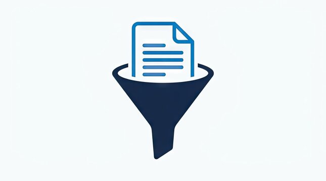 Document icon entering a funnel for data processing.